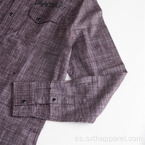 Camisas de botones de algodón bordadas de moda de manga larga para hombres